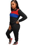 Black Elastic Fly Long Sleeve Mid Zippered Patchwork pencil Pants Two-piece suit