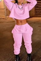 Pink Casual Solid Patchwork O Neck Long Sleeve Two Pieces