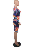 Multicolor Fashion Casual Print Basic O Neck Long Sleeve Dresses