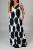 Black And White Sexy Print Patchwork Spaghetti Strap Straight Dresses