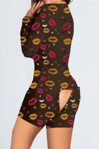 Black Casual Living Print Basic V Neck Regular Romper