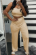 Khaki Sexy Solid Patchwork Strapless Sleeveless Two Pieces