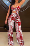 Blue Fashion Sexy Print Backless Strapless Sleeveless Two Pieces