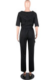 Black Fashion Sexy Patchwork Solid Straight Two-piece Pants Set
