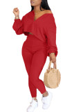 purple Fashion Patchwork Solid Asymmetrical V Neck Long Sleeve Two Pieces