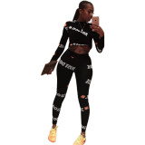 Blue Spandex Elastic Fly Long Sleeve Mid Letter Skinny Pants