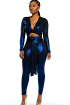Blue street Solid Patchwork Chemical fiber blend Long Sleeve V Neck 