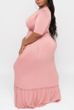 Pink Fashion Sexy adult O Neck Patchwork Solid Stitching Plus Size