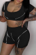 Black Sportswear Solid Patchwork U Neck Short Sleeve Two Pieces
