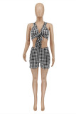 Black Sexy Casual Print Bandage V Neck Sleeveless Two Pieces