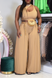 Grey Casual Solid Hollowed Out O Neck Sleeveless Two Pieces