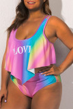 Colour Sexy Print Patchwork U Neck Plus Size Swimwear