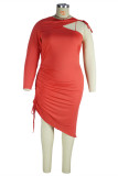 Black Fashion Sexy Plus Size Solid Hollowed Out O Neck Irregular Dress