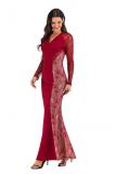 Black adult Celebrities Fashion Cap Sleeve Long Sleeves V Neck A-Line Floor-Length Solid lace pe