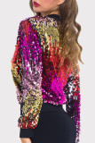 Colour Fashion Casual Patchwork Sequins Zipper Collar Outerwear