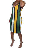 Red Fashion Sexy Red Blue Pink Yellow Wine Red Navy Blue Tank Sleeveless V Neck Hip skirt Knee-Length Striped Dresses