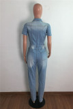 Dark Blue Fashion Casual Solid Zipper Turndown Collar Regular Jumpsuits