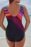 Colour Casual Print Patchwork U Neck Plus Size Swimwear