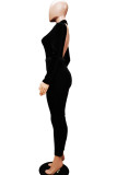Black Green Sexy Solid Long Sleeve O Neck 