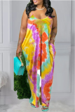 Multicolor Casual Patchwork Tie-dye Spaghetti Strap Straight Dresses