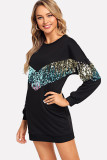 Black O Neck Gradient Geometric Sequin Others Long Sleeve Sweats & Hoodies