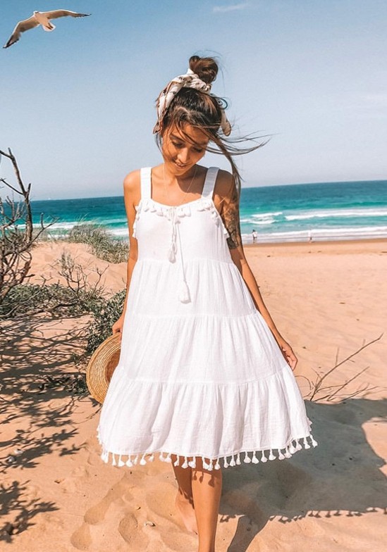 White Brief Cute Asymmetrical Sleeveless Loose Middle length skirt Club Dresses