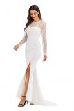 Pink adult Celebrities Fashion Cap Sleeve Long Sleeves O neck A-Line split lace Solid Patchwork