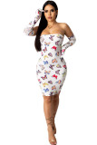 White Sexy adult Fashion Off The Shoulder Sleeveless Wrapped chest A-Line Knee-Length backless P