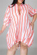 Orange Fashion Casual Plus Size Striped Print Basic Turndown Collar Shirt Dress