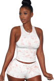 Orange Fashion Casual adult Ma'am Patchwork Print Tie Dye contrast color Two Piece Suits pencil Sleeveless Two Pieces