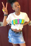 White O Neck Short Sleeve Letter Print
