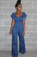 Light Blue Casual Backless Solid Chemical fiber blend Sleeveless V Neck 