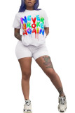 Black Fashion Casual adult Letter Patchwork Print Two Piece Suits Straight Short Sleeve Two Pieces