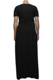 Black Fashion Sexy adult Ma'am V Neck Patchwork Solid Two Piece Suits Stitching Plus Size
