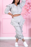 Pink Sexy Solid Patchwork Zipper Collar Long Sleeve Two Pieces