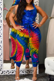 Red Sexy Casual Print Tie-dye Backless Hooded Collar Regular Jumpsuits