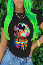 Black Fashion Casual Print Basic O Neck T-Shirts
