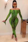 Blue Sexy Fashion adult Patchwork Two Piece Suits Striped Print pencil Long Sleeve