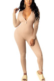 Green Fashion Sexy Adult Solid Buttons V Neck Skinny Jumpsuits