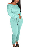 Green venetian Fashion Active adult Ma'am Solid Two Piece Suits Straight Long Sleeve Two Pieces