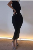 Cyan Fashion Casual White Red Black Orange Yellow Cyan Cap Sleeve Short Sleeves O neck Pencil Dress Mid-Calf Solid Dresses