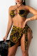 Black Gold Fashion Sexy Print Hollowed Out Backless Swimwears Three-piece Set