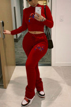 Wine Red Casual Solid Embroidered Mandarin Collar Long Sleeve Regular Sleeve Short Two Pieces