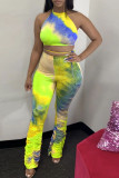 Orange Fashion Casual Print backless Tie Dye Two Piece Suits Loose Sleeveless Two Pieces