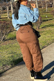 Brown Fashion Casual Solid Basic Regular Trousers