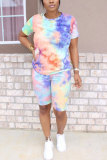 Orange Fashion Sexy adult Patchwork Print Tie Dye Two Piece Suits Straight Short Sleeve Two Pieces
