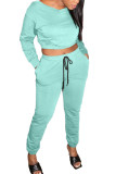 Green venetian Fashion Active adult Ma'am Solid Two Piece Suits Straight Long Sleeve Two Pieces