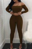 Wine Red Sportswear Solid Patchwork Bateau Neck Long Sleeve Two Pieces