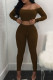 Coffee Sportswear Solid Patchwork Bateau Neck Long Sleeve Two Pieces
