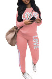 Pink Casual Striped Patchwork Solid pencil Long Sleeve Two Pieces